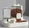 Tigela para gato, tigela para cachorro, recipiente para ração de gato, tigela dupla, dispensador automático de água e ração, comedouro automático integrado, balde de armazenamento de ração para gatos e cachorros