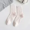 Meias de Cano Médio para Mulheres, Primavera e Outono, Acabamento em Renda, Meias Longas com Babados Estilo Ins, Resistentes ao Odor, Absorventes de Suor, Meias com Babados Florais Pequenos Estilo Coreano
