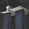 Prateleira retrátil para calças de guarda-roupa de montagem superior, extração total, trilho duplo, amortecimento suave, prateleira de puxar para calças, calças retráteis, fileira dupla
