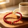 Collar de Cuentas de Ágata Roja Simple con Bola Dorada, Temperamento de Alta Gama, Moda Versátil, Diseño Nicho, Cadena para Clavícula, Pulsera