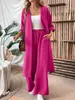 Moda europea y americana transfronteriza de Amazon, nuevo conjunto casual de dos piezas: top de color liso, holgado y cómodo, abierto por delante, combinado con pantalones