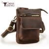 Bolsa de ombro de couro genuíno personalizada de fábrica para homens, bolsa pequena de couro Crazy Horse retrô para celular, bolsa de cintura pequena com cinto de desgaste reverso