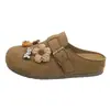 Zapatos de mula planos perezosos retro mate de punta cerrada para mujer, estilo coreano de chica dulce, dibujos animados, flor de galleta, 2026