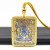 Colgante de Tanka de Dragón Guardián de Ocho Lados Doble Cara de Color Conservado con Pintura a Mano Dorada, Collar Amuleto de Buda Portátil