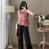 Conjunto de Moda Sofisticado e Elegante para Mulheres Verão 2026 Novo Estilo Chinês Estilo Nacional Top Sem Manga Abotoado e Calça de Pernas Largas Conjunto de Duas Peças