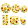 Mu006 Girasol Primavera Girasol Placa Ondulada Vajilla Festiva para 8 Personas Set de 6 Piezas Plato de Papel Servilleta de Papel