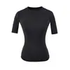 Top de Estilo Europeo y Americano, Ajustado, Cuello Redondo Pequeño, Manga de Tres Cuartos, Verano, Canalé, Corte Delgado, Favorecedor para la Figura, Ceñido a la Cintura, Camiseta de Manga Corta de Color Sólido