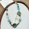 Collar Boho Retro Azul con Cuentas y Vibras Frescas de Verano, Cadena para Clavícula Estilo Viaje y Vacaciones, Nuevo Modelo 2025
