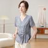 Novo Conjunto de Verão Estilo Chinês para Mães 2025 Novo Conjunto de Duas Peças com Top Bordado de Manga Curta Estilo Chinês para Mulheres de Meia-Idade e Idosas