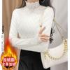 Camisa pequeña elegante de cuello alto medio de otoño e invierno 2023 con base de encaje de terciopelo para mujer