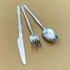 Conjunto de Talheres de Aço Inoxidável com Padrão de Cauda de Peixe para Viagem, Faca, Garfo, Colher de Jantar de Cintura Fina, Garfo, Colher, Colher de Chá, Colher de Café, Talheres Portáteis