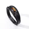 Popular Pulsera Tejida de Estilo Oscuro de Amazon con Piedra Natural Ojo de Tigre y Joyería de Cuero de Doble Capa de Moda para Hombre