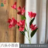 Lírios de Oito Cabeças, Orquídeas Chama, Arranjos Florais para Salão de Casamento, Flores de Seda, Adereços para Fotografia, Flores Artificiais Atacado