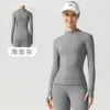 Nuevo Conjunto de Yoga para Mujer Cuello Alto Manga Larga con Agujeros para Pulgar Bolsillos Adelgazantes Sensación de Segunda Piel Conjunto de Dos Piezas para Pilates