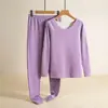 Conjunto de Roupa Íntima Térmica Feminina com Top de Manga Longa e Calça Grossos e Forrados com Fleece, Sem Costura, Verde Escuro e Preto, para o Inverno