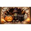 Banner de Garaje de Halloween Decoración de Puerta Tela Colgante Calabaza de Terror Bruja Calavera Fondo de Fiesta Transfronterizo En Stock Fábrica