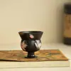 Taza de té de cerámica negra lisa con diseño pintado en oro, pintada a mano, adecuada para uso doméstico, para disfrutar del té y las ceremonias del té