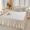 2025 Nuevo Juego de Falda de Cama de Algodón de Tres Piezas, Estilo Colcha de una Pieza, Sábana de Cama de Algodón Puro con Volantes, Falda Cubierta Envolvente para Cama Estilo Coreano