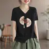 Comércio Exterior Transfronteiriço Novo Estilo Chinês Camiseta de Manga Curta Solta Tamanho Grande Meninas Cheinhas Cobrindo a Barriga Escondendo Gordura Emagrecimento Top Irregular