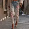 Impresión 3D Digital Amazon Ropa de Mujer Transfronteriza Europea y Americana Pantalones de Imitación de Mezclilla Pantalones Largos de Mujer Pantalones de Imitación de Mezclilla Florales Coloridos