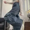 Jeans de Trabajo Americanos de Tiro Alto para Mujer Otoño 2025 Nuevo Look Delgado Holgado Caída Recta Pierna Ancha Pantalones Largos hasta el Suelo