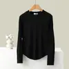 Camiseta de Cuello Redondo y Manga Larga Color Sólido Camisa Base para Mujer Otoño e Invierno Parte Inferior Arqueada con Hilo Parte Superior Engrosada