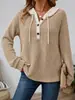 Otoño Invierno 2026 Nuevo Transfronterizo Estación Independiente Europeo y Americano Holgado Cuello en V Botón Cordón con Capucha Casual Top para Mujer