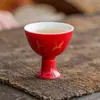 Taza Maestra de Cerámica con Diseño de Pie Alto, Taza de Té Pequeña, Taza de Té Personal Roja Imperial, Juego de Té Kung Fu, Cuenco de Té
