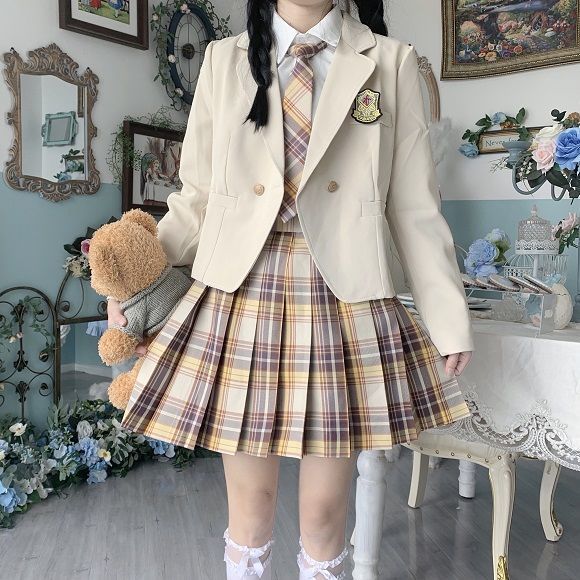 智贝SKU图_10圣知高墨绿有领西服森林来信格裙领带领结J