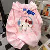 Moletom com Capuz Tie-Dye Rosa Estilo Americano Preguiçoso e Divertido para Mulheres no Outono e Inverno com Design Personalizado Hello Kitty Top Estilo Preppy