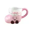 Taza de Cerámica Linda con Forma de Bota 3D con Lazo Rosa y Cara Sonriente, Taza de Café Creativa para el Hogar