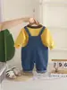 Conjunto de Petos de Primavera y Otoño para Niños, Elegante Conjunto de Dos Piezas de Manga Larga para Niños, Ropa Infantil con Muñeco de Perro de Dibujos Animados para Bebé