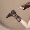 Botas Slouch de Salto Baixo Plissadas para Mulheres, Novo Estilo Outono e Inverno 2026, Botas Martin Stretch de Salto Grosso, Botas Slim de Cano Médio