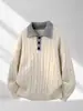 Suéter de gola polo com blocos de cor, outono/inverno 2026, unissex, caimento solto, versátil, trançado, estilo inspirado em dopamina