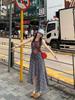 Vestido Chaleco Sin Mangas de Cuadros Retro 2025 Verano Francés Petite Diseño de Cintura Falda Larga Asimétrica para Mujer