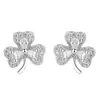 Clavo de Oreja con Diamantes Completos de Trébol para Mujer Plata de Ley 925 Personalizado Moda Clavo de Hueso de Oreja Simple Ins Elegante Joyería de Oreja