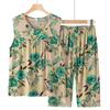 Conjunto de camiseta sin mangas de verano para abuela, conjunto de dos piezas, chaleco fino de seda de algodón holgado de talla grande para madres mayores