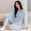 Pijama Nuevo para Mujer 2026 para Otoño e Invierno, Algodón Puro, Manga Larga, Talla Grande, Rayado, Casual, Holgado, Adecuado para Usar al Aire Libre, Conjunto de Ropa para el Hogar