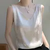 Camisola de verano para usar como prenda exterior, adecuada para llevar debajo de un traje, chaleco satinado estilo coreano con estampado de jacquard de seda de acetato, top de color liso para mujer