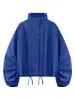 Fábrica de Origen Transfronteriza Estilo Simple Europeo y Americano Nylon Cuello Alto Plisado Un Botón Dobladillo con Cordón Chaqueta Corta Abrigo