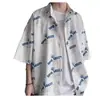 Verão Ins Design Sense Impresso Camisa de manga curta Moda Masculina Estilo Coreano Na moda plus size Camisa de meia manga solta Roupas