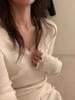Camiseta Básica de Encaje con Cuello en V Blanca para Mujer en Otoño e Invierno, Suéter de Punto Fino de Lana Ajustado Cruzado