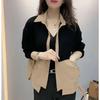 2024 Contraste Cor Costura Bolso Duplo Jaqueta Feminina Estilo Ocidental Gola POLO Manga Comprida All-match Top Casual Trendy para Mãe