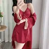 Camisón Francés de Seda de Hielo para Mujer Verano Nuevo Sexy Encaje Tirantes Pijama Estilo Hada con Almohadilla en el Pecho Pijama Ropa de Casa