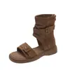 Sandalias de Cuña Gruesa Estilo Retro Coreano para Mujer Moda Primavera y Verano 2026 Punta Redonda Hebilla Aumentadoras de Altura Versátiles Adelgazantes