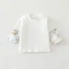 Camiseta de Manga Larga 100% Algodón para Niños, Estilo Nuevo Primavera y Otoño, Sudadera para Bebé, Camiseta Base, Top de Dos Piezas Falsas con Parches para Niños