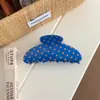 Presilha Grande de Tubarão em Acetato com Bolinhas Retrô para Mulheres, Simples e Versátil, para Coque na Parte de Trás da Cabeça, Design Clássico com Blocos de Cor e Bolinhas
