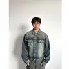Chaqueta de mezclilla lavada con pedrería degradada de alta resistencia para otoño, top de chaqueta de corte cuadrado, corto y holgado