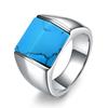 Anillo de Acero Inoxidable Transfronterizo Europeo y Americano 13 mm Simple Retro Cuadrado Geométrico Turquesa Anillo de Acero de Titanio Venta al por Mayor Venta Caliente