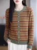 Cárdigan de punto Fair Isle Nórdico Vintage para Mujer de Manga Larga Abrigo Suéter Geométrico Otoño Invierno Versátil Elegante Ropa para Mujer